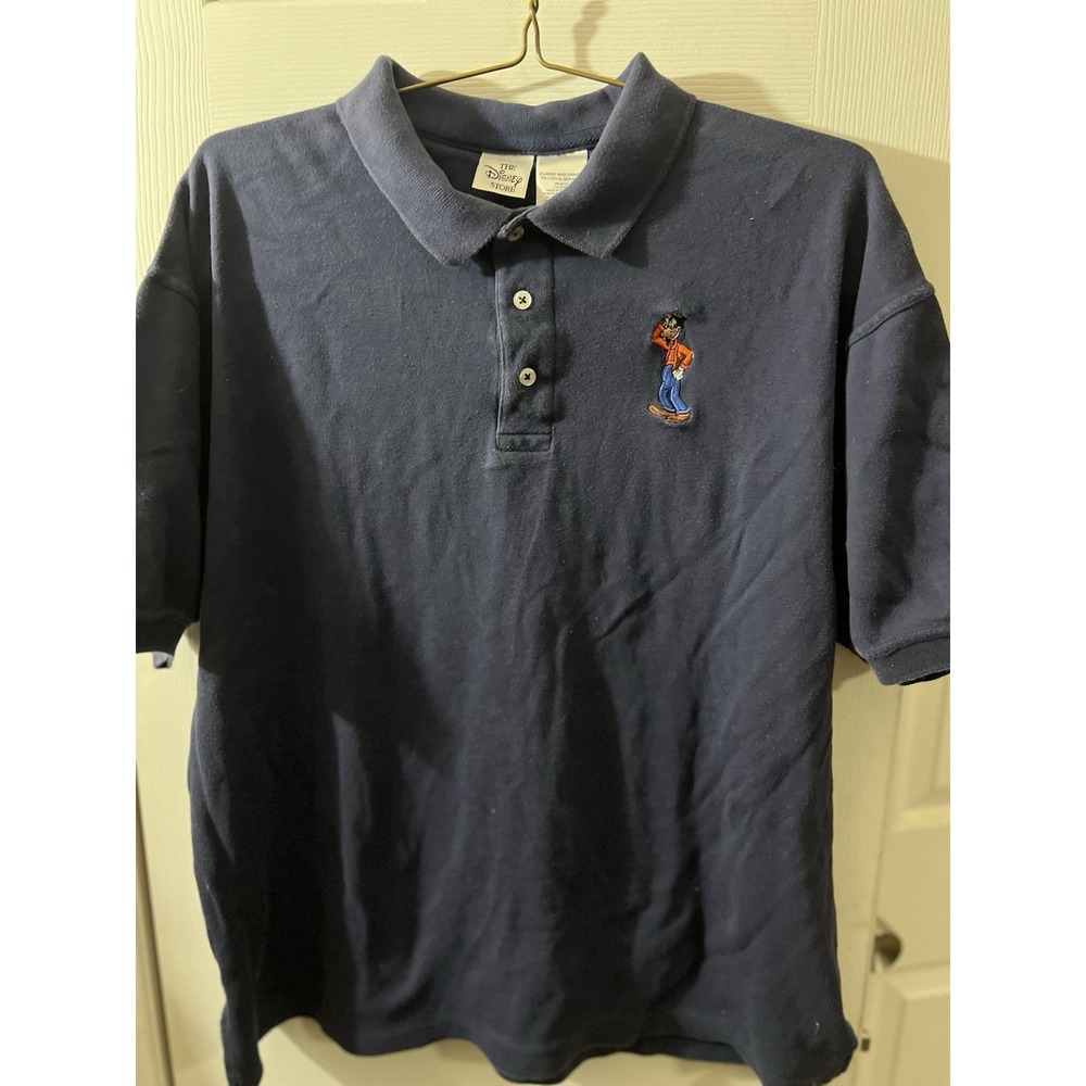 The Disney‎ Store Goofy Embroidered Polo Shirt Short Sleeve Navy Blue XL